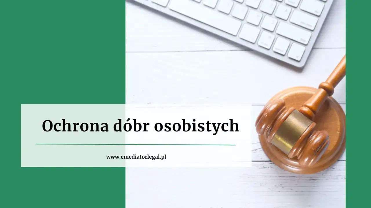 Młotek sędziowski i klawiatura symbolizują ochronę dóbr osobistych.